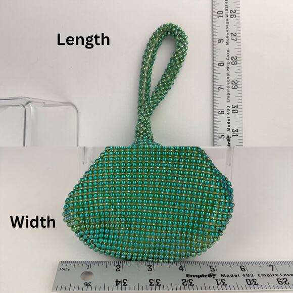 New Green Blue Iridescent Beaded Mesh Teardrop Zipper Wristlet Clutch Bag Purse - Picture 6 of 6